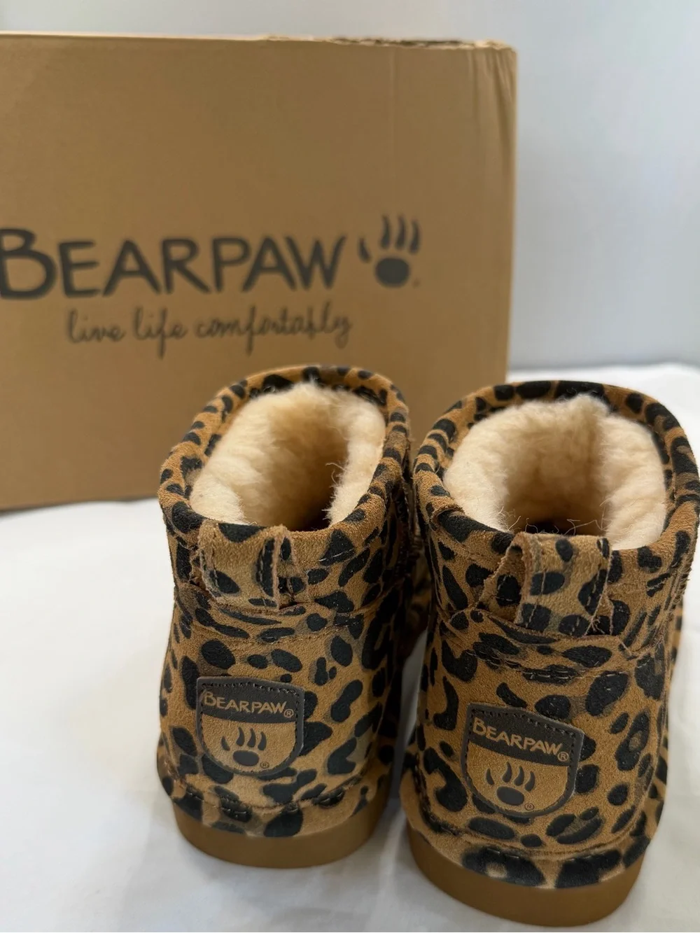 BEARPAW boots Leopard Print Shorty Mini Boots Size 6 NWT trend viral Y2K